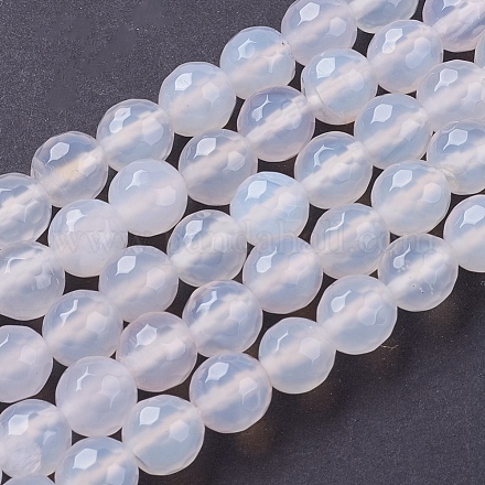 Chapelets de perles en agate blanche naturelle G-G580-8mm-01-1