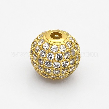 CZ Brass Micro Pave Grade AAA Clear Color Cubic Zirconia Round Beads KK-O065-16mm-05G-NR-1