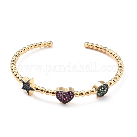 Colorful Cubic Zirconia Flat Round Heart Star Open Cuff Bangle BJEW-A123-07G-1