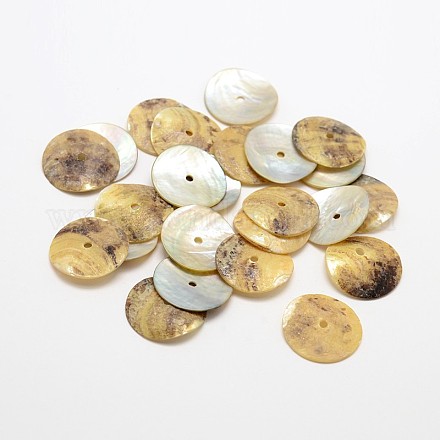Flat Round Mother of Pearl Beads SHEL-N034-03-1