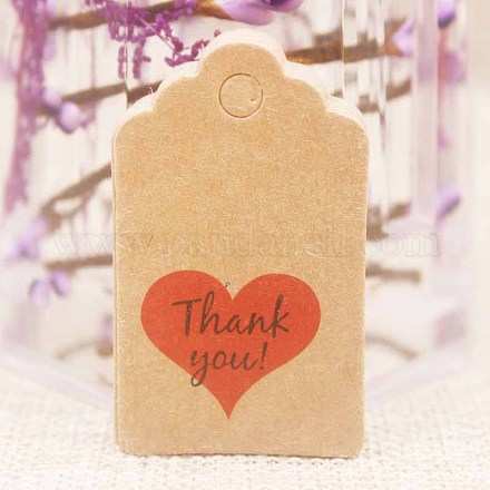 紙ギフトタグ  hange tags  美術工芸用  感謝祭のために  ハートと言葉「ありがとう」の四角形  バリーウッド  50x30x0.4mm  穴：5mm CDIS-P001-H10-A-1