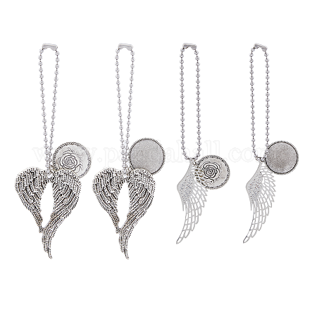 SUPERFINDINGS 2 Styles 4 Sets Angel Wing Sublimation Trays Pendants Set Tibetan Style Alloy Blank Hot Transfer Printing Tray Bezel Pendant Decoration Antique Silver Hanging Charm for Keyring Making HJEW-FH0001-38-1