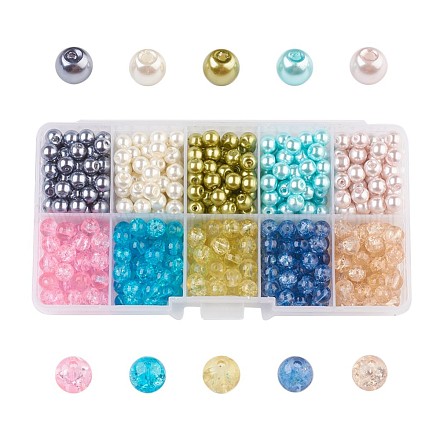 Kits de perles en verre craquelé & en verre peint à cuisson mixte HY-X0009-6mm-06-1