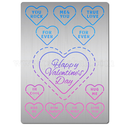 GORGECRAFT Valentine's Day Metal Stencils Heart Love Drawing Painting Templates Reusable Stainless Steel Stencil for Valentine's Day Festival DIY Wedding Anniversary Card Scrapbook Album Decor DIY-WH0289-090-1