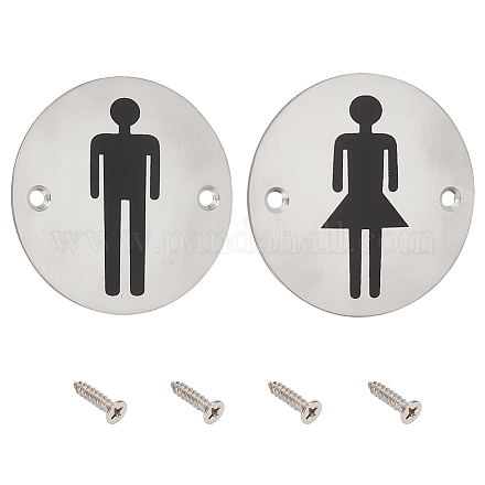Unicraftale 2 lot de 2 styles 201 panneaux de toilettes en acier inoxydable - Symboles de guide de genre - Plats ronds avec motif homme/femme - Panneau en métal de 75x1 mm pour le bureau DIY-UN0001-87-1