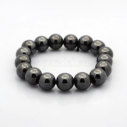 Magnetic Hematite Round Beads Stretch Bracelets for Valentine's Day Gift BJEW-M066-04-1