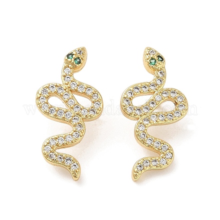Rack Plating Brass Snake Stud Earrings with Cubic Zirconia EJEW-D061-52G-1