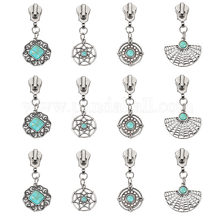 16 шт. 4 стиля сплава с синтетическими бирюзовыми застежками-молниями&nbsp;HJEW-TAC0098-1
