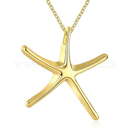 Golden Plated Brass Starfish Pendant Necklaces NJEW-BB01584-1