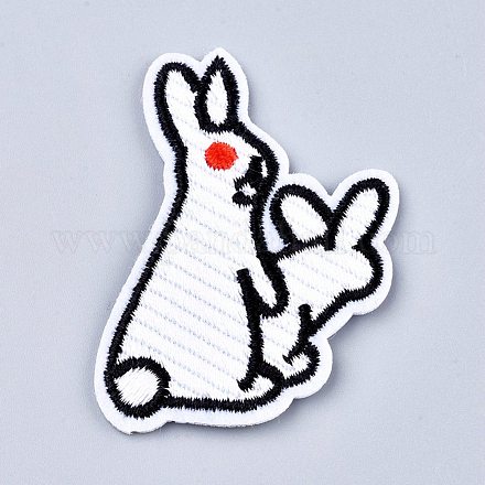 Parches de tela de bordado computarizado con forma de conejo para planchar / coser DIY-M006-08-1