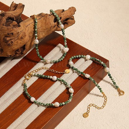 Круглые браслеты из натуральной зеленой яшмы с бусинами IU9367-1