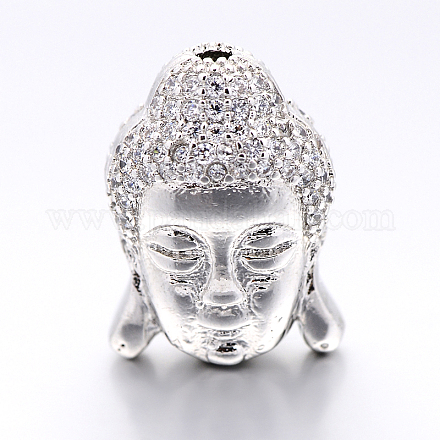 Perle di testa di buddha a zirconia cubica aaa con micro pavè di zirconi in ottone CZ ZIRC-L012-03P-NR-1