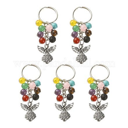 Porte-clés perles de pierres précieuses mélangées KEYC-YW0001-04-1
