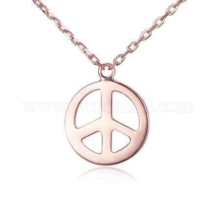 TINYSAND 925 Sterling Silver Peace Sign Pendant Necklaces TS-N269-RG-1
