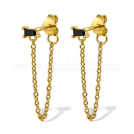 Real 18K Gold Plated 925 Sterling Silver Chains Front Back Stud Earrings PA4661-1-1