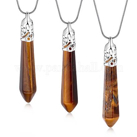 Bullet Natural Tiger Eye Pointed Pendant Necklaces NJEW-BB00018-06-1