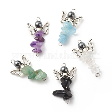 Natural Mixed Stone Chip Beaded Connecter Charms PALLOY-JF01708-1