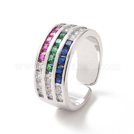 Красочное кольцо-манжета с тройной линией кубического циркония RJEW-G270-04P-1