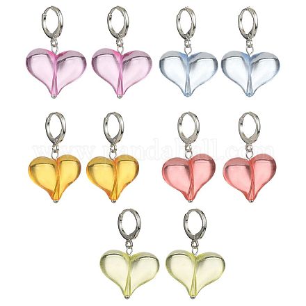 5 paio di orecchini a monachella pendenti con cuore acrilico in 5 colori EJEW-TA00254-1