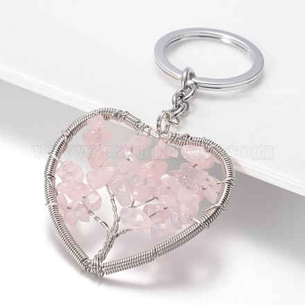Heart with Tree Brass Rose Quartz Keychain KEYC-JKC00042-01-1
