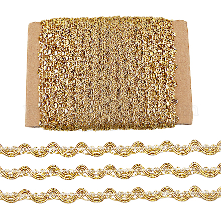 Hobbiesay cinta de poliéster gimp trenza trim borde dorado tejido trenza trim onda recorte trenzado ricrac cinta decoración borde trenzado para coser SRIB-HY0001-02-1