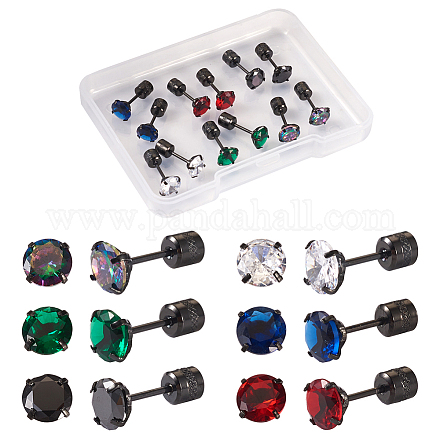 Pandahall 12Pcs 6 Colors Cubic Zirconia Diamond Stud Earrings EJEW-TA0001-09-1