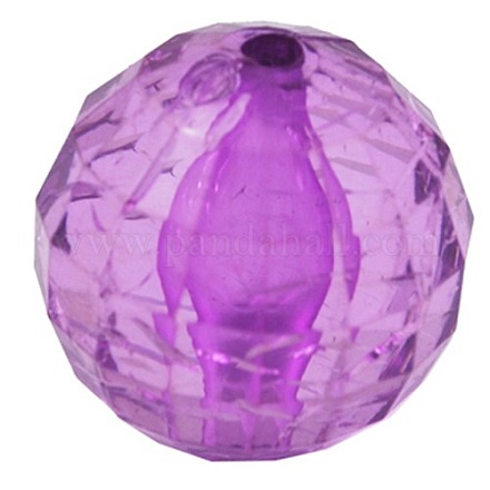 紫多面カット丸い透明なアクリルビーズ  直径約22mm  穴：3mm X-PL544Y-4-1