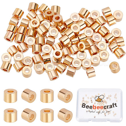 Beebeecraft 100 pièces/boîte de perles de tube à sertir en laiton plaqué or 18 carats entretoises de tube de sertissage 2mm embouts de cordon perles de bouchon en vrac pour collier de boucle d'oreille KK-BBC0003-07-1