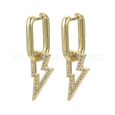 Brass Micro Pave Cubic Zirconia Dangle Huggie Hoop Earrings KK-R137-019B-NF-1