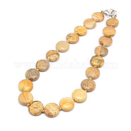 Natürliches Bild Jaspis Linsen Perlen Halsketten X-NJEW-P088-17-1