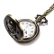 Alloy Glass Pendant Pocket Necklace, Electronic Watches, with Iron Chains and Lobster Claw Clasps, Flat Round with Skull, Antique Bronze, 30.70~32.28 inch(78~82cm), watches: 59x46x16mm