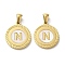Ion Plating(IP) 304 Stainless Steel Pendants, Flat Round Shell Charms with Letter, Golden, Letter N, 20.5x17.5x1.5mm, Hole: 2.5x4.5mm