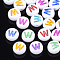 Initial Acrylic Beads, Horizontal Hole, Flat Round, Mixed Color, Letter.W, 7x3.5~4mm, Hole: 1.2mm, about 3700pcs/500g