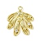 Brass Pave Clear Cubic Zirconia Pendants, Long-Lasting Plated, Leaf Charms, Golden, 19.5x17x3mm, Hole: 1.4mm