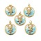 Brass Micro Pave Cubic Zirconia Pendants with Enamel, Flat Round with Flower, Rack Plating, Long-Lasting Plated, Lead Free & Cadmium Free, with Jump Ring, Real 18K Gold Plated, 21x19x4mm, Hole: 3mm