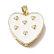 Brass with Enamel Pendants, Heart Charms, Rack Plating, Long-Lasting Plated, Cadmium Free & Lead Free, Golden, White, 19x19x4mm, Hole: 5x2mm