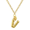 304 Stainless Steel Clear Cubic Zirconia Heart & Letter Pendant Curb Chain Necklaces for Women, Golden, Letter V, 16.54 inch(42cm)