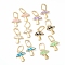 Brass Micro Pave Clear Cubic Zirconia Huggie Hoop Earrings, with Enamel, Mushroom, Golden, Mixed Color, 35mm, Pin: 1mm