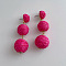 Alloy Raffia Round Beaded Dangle Stud Earrings, Deep Pink, 50mm