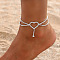 Zinc Alloy Crystal Rhinestone Heart Link Iron Double Layer Chain Anklets for Women, Platinum, 6-3/4 inch(170mm)