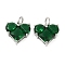 Rack Plating Brass Pendants, with Glass, Long-Lasting Plated, Lead Free & Cadmium Free, Heart, Green, 13.5x14x5.5mm, Hole: 4mm