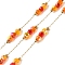 316 Surgical Stainless Steel Ball Chains, with Glass and 304 Stainless Steel Beads, Soldered, with Spool, Real 18K Gold Plated, Dark Orange, 2.5x1x0.2mm
