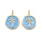 Brass Enamel Pendants, Flat Round & Coconut Tree Charms, Rack Plating, Cadmium Free & Lead Free, Long-Lasting Plated, Real 18K Gold Plated, Sky Blue, 18x14x4mm, Hole: 4x2mm