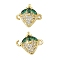 Brass Pave Green & Clear Cubic Zirconia Fruit Connector Charms, Strawberry Links, Cadmium Free & Lead Free, Long-Lasting Plated, Rack Plating, Real 18K Gold Plated, 12x13.5x4.5mm, Hole: 1.2mm and 1.4mm.