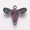 Brass Cubic Zirconia Links, Bees, Deep Pink, 14x16.5x3mm, Hole: 1mm