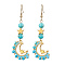 201 Stainless Steel Dangle Earrings, with Alloy & Gemston & Glass Seed Pendant, Moon, Golden, 62x21.5mm