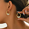 Elegant Geometric 201 Stainless Steel Hoop Earrings for Women, Real 18K Gold Plated, with Rhinestone, Horse Eye