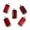 Natural Dyed Jade Pendants, with Golden Brass Finding, Rectangle Charms, Faceted, 20.5x11x3.5mm, Hole: 1.2mm