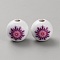 Printed Wood European Beads, Large Hole Round Beads, Flower, Orchid, 15~15.5mm, Hole: 4mm
