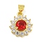 Flower Rack Plating Brass Micro Pave Cubic Zirconia Pendants, Cadmium Free & Lead Free, Long-Lasting Plated, Real 18K Gold Plated, FireBrick, 18x14.5x5mm, Hole: 3.5x5mm
